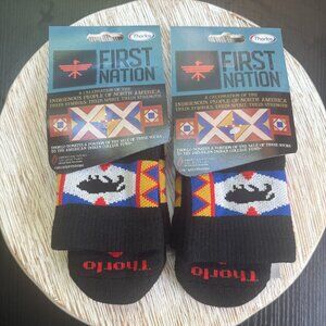 Thorlos First Nation Bundle 2 Quarter Crew Socks Unisex Medium Black Buffalo New